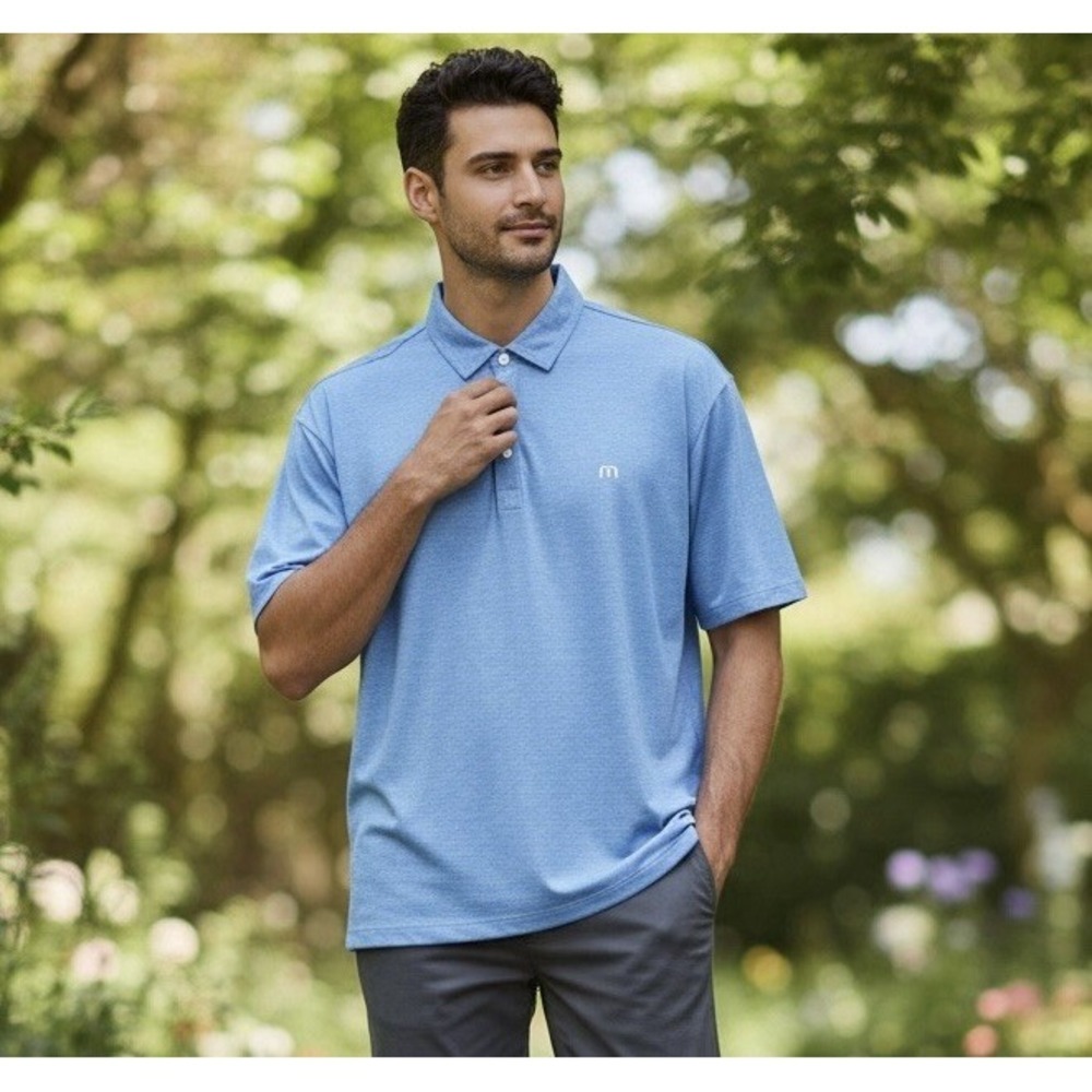 Travis Mathew Short Sleeve Polo Golf Men's XL Blue‎ White Striped Pima Cotton
